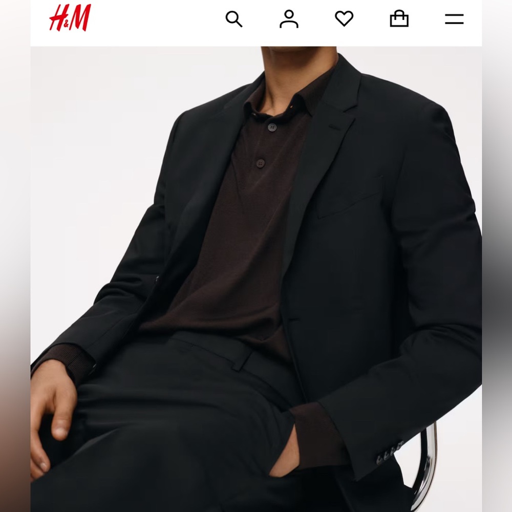 H&M SLIM FIT BLACK WOOL BLEND JACKET 46R - Picture 4 of 12
